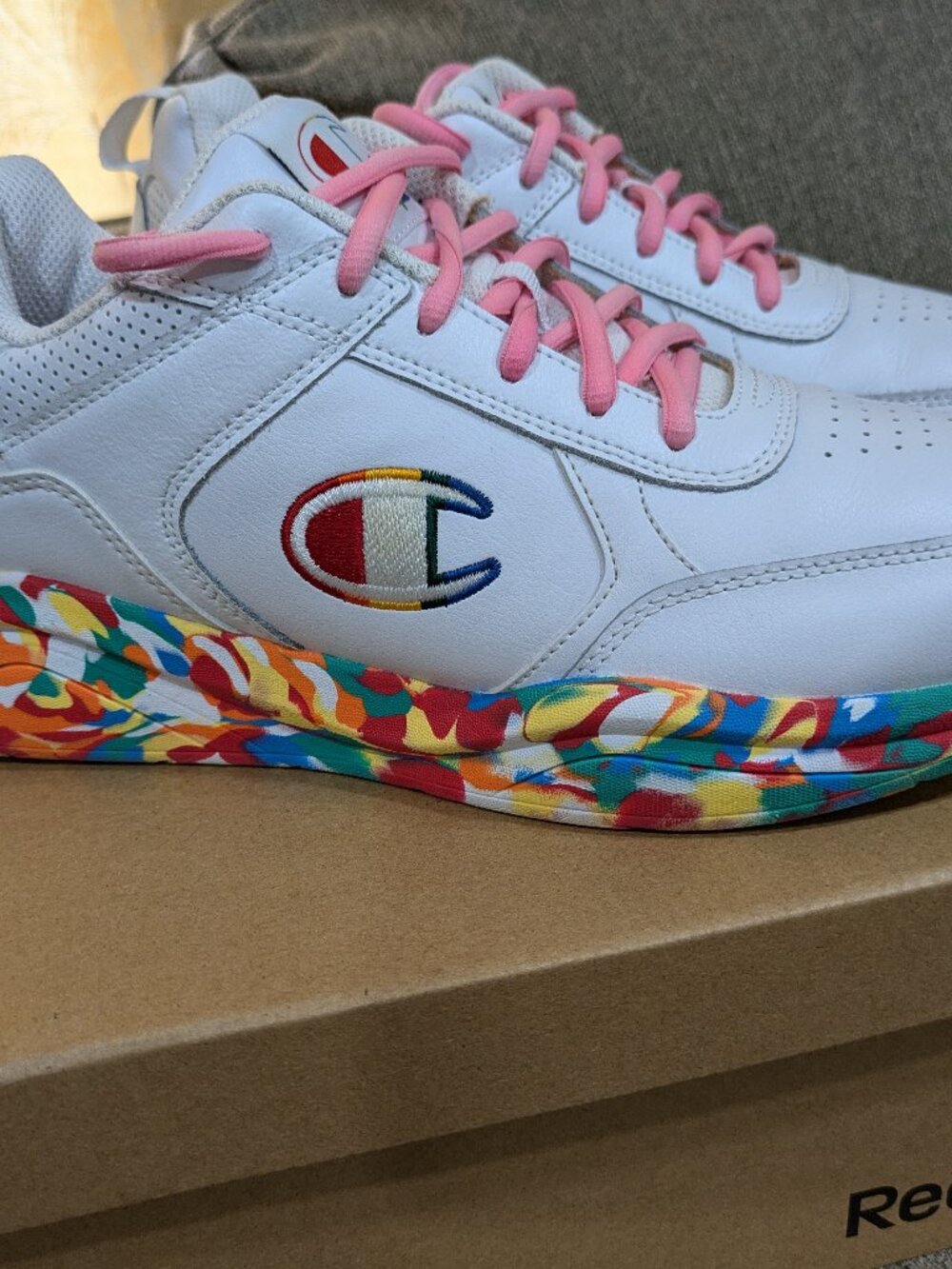 Champion White Sneakers with Multicolor Rainbow Size 9 US Great Condition